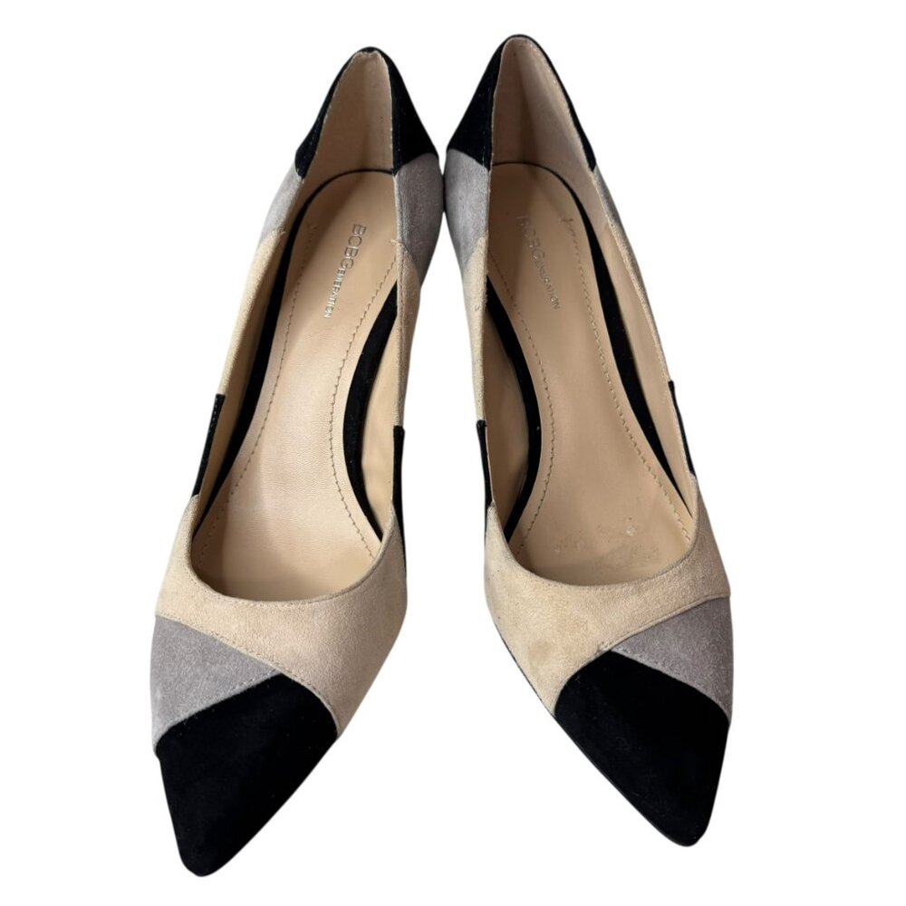BCBG Paris Suede Colorblock  Black Beige Grey Pumps Women’s Size 9